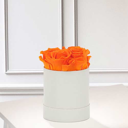 4 Long Lasting Orange Roses In A Hat Box